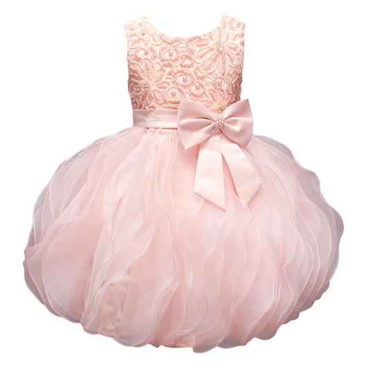 Hopscotch Girls Knee Length Party Dresses in Peach Color for Ages (4-5 Years)