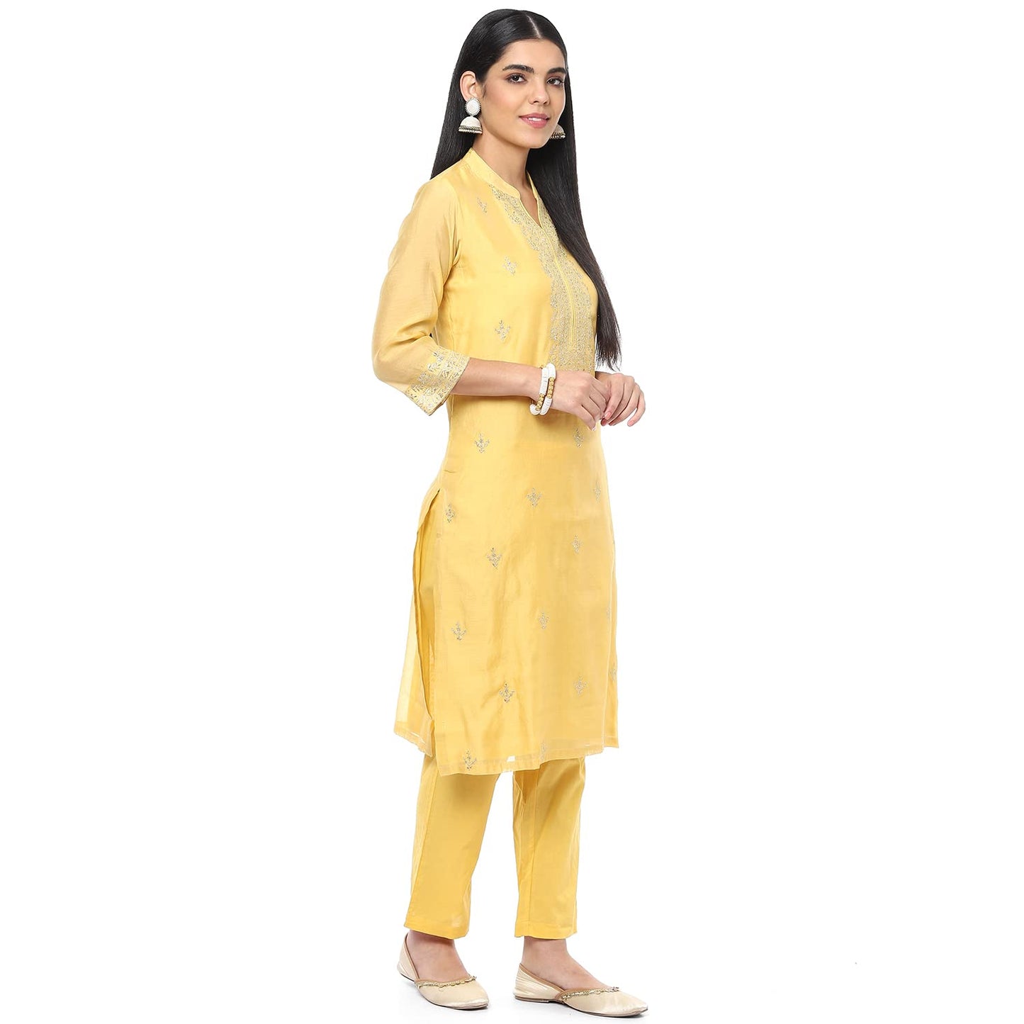 BIBA WOMEN EMBROIDERY SALWAR KURTA DUPATTA(SKDASSORTED8491_YELLOW_46)