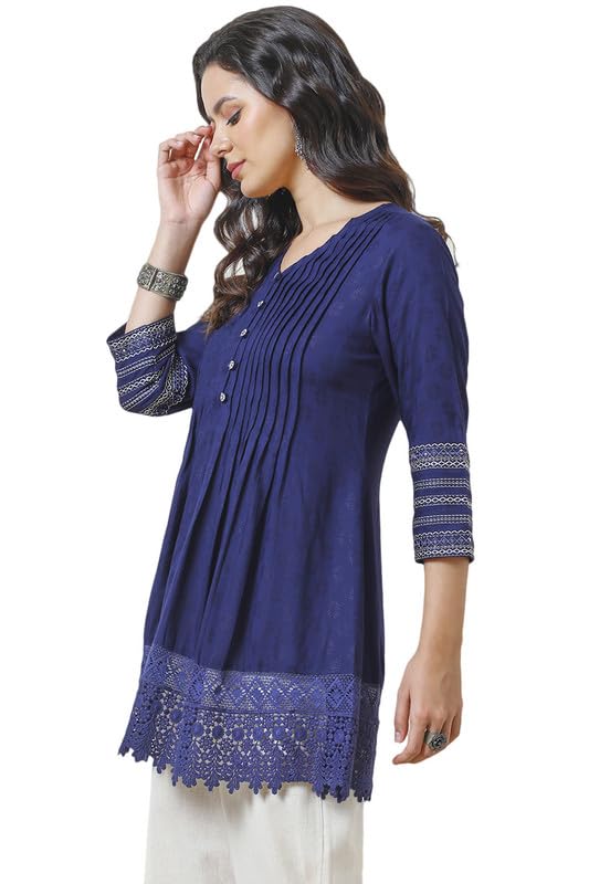 Soch Womens Navy Blue Rayon Schiffli Tunic