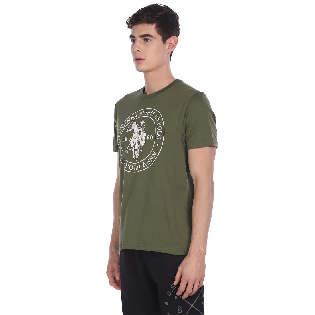 U.S. POLO ASSN. Men Comfort Fit Solid Cotton I643 Regular Fit T-Shirt - Pack Of 1 (Olive L)