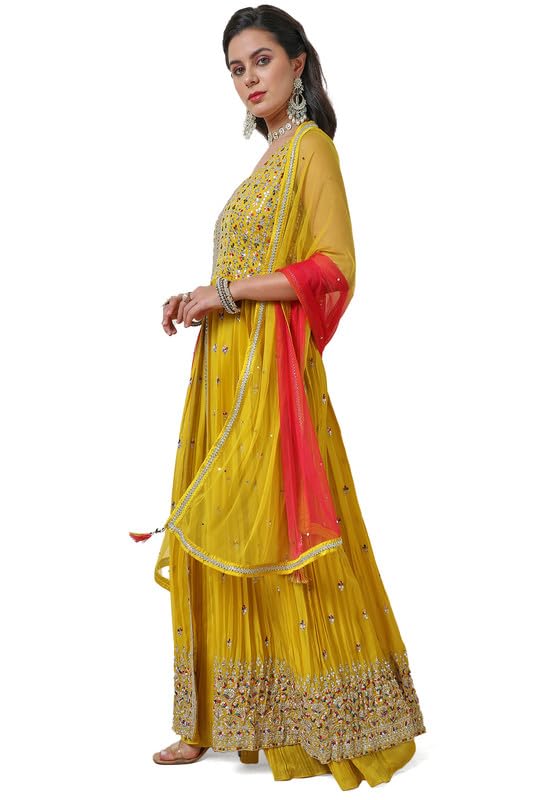 Soch Womens Yellow Sequin Embellished Georgette Blend Ethnic Gown