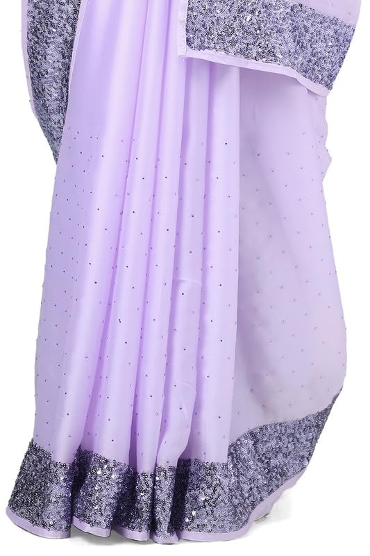 Soch Womens Lavender Satin Saree With Stones And Sequins