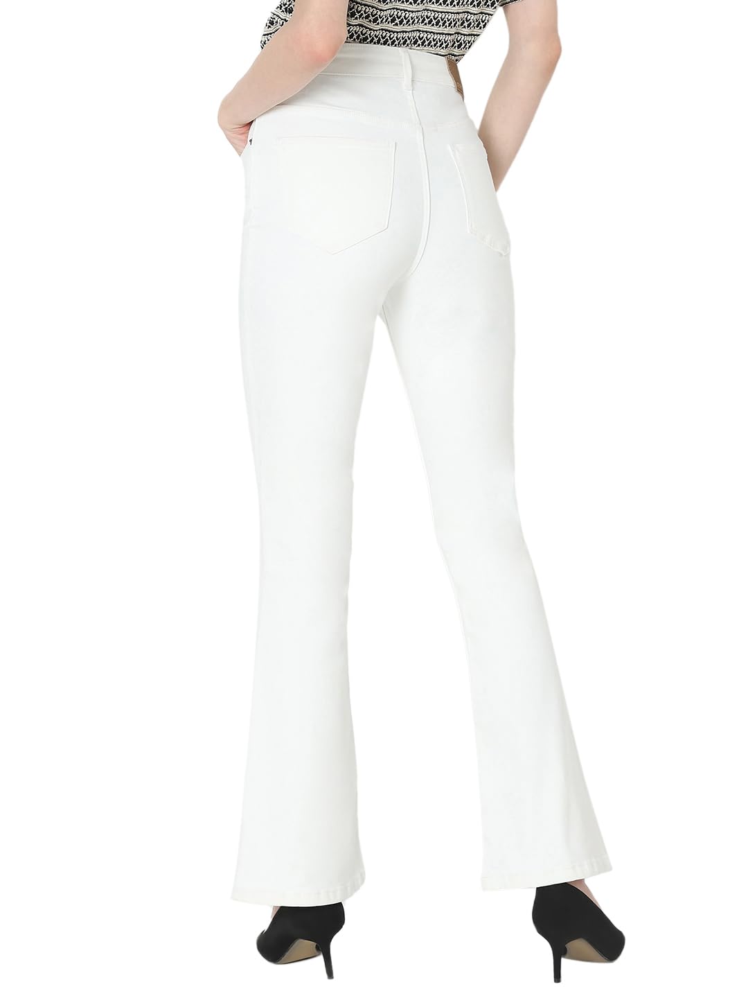 VERO MODA Women Solid White Cotton Flared High Rise Jeans