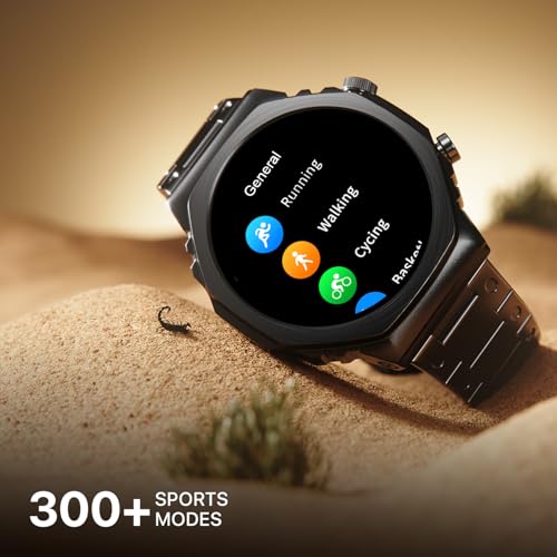 Fire-Boltt Onyx- 36.3mm AMOLED Always On Display Smart Watch, 466 * 466 High Resolution, Bluetooth Calling, Steel Design, IP67, 4GB Storage, 300+ Sports Modes, 130+ Watch Faces (Black)