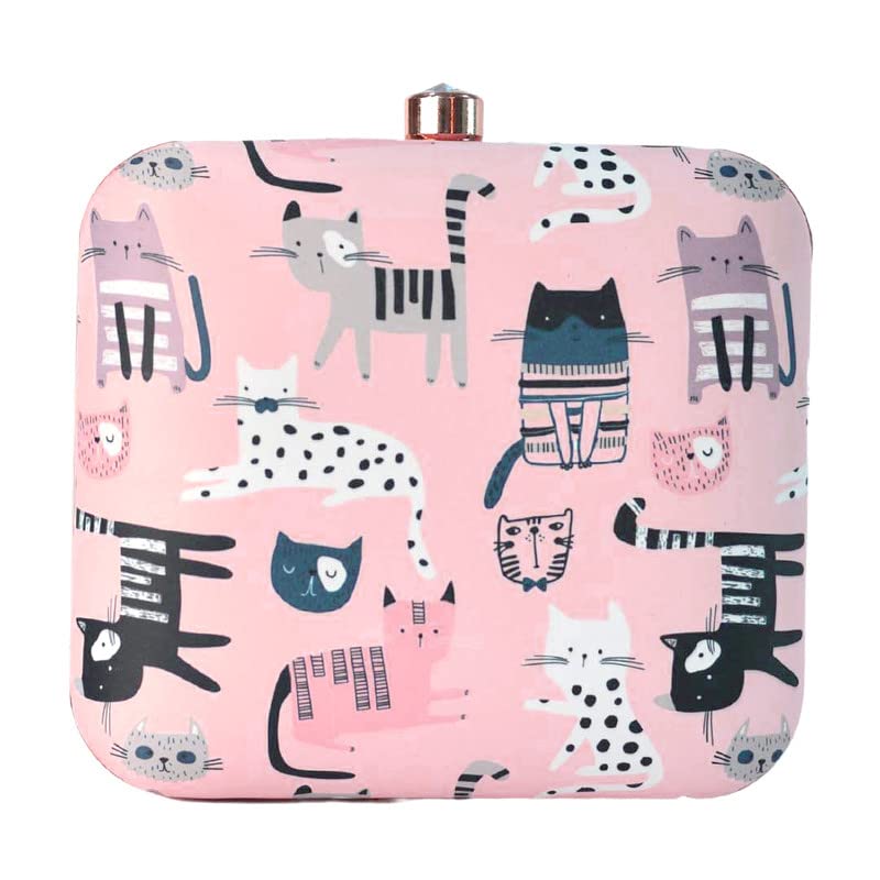 Artklim Baby Pink Cat Printed Clutch