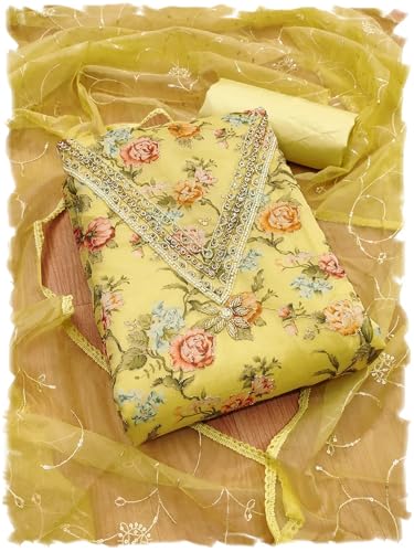 Leeli Peeri Designer Women's Organza Printed Position Work Unstitched Salwar Suit Dress Material