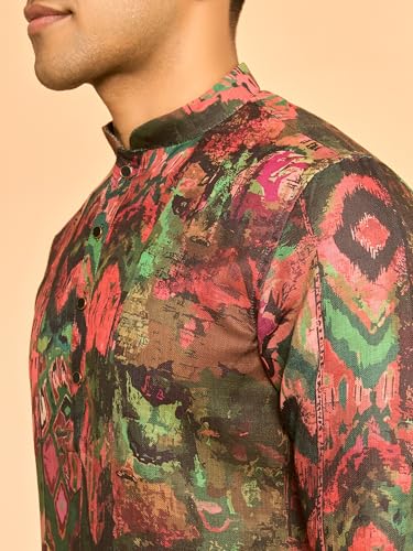 DIWAS BY MANYAVAR Men's Cotton Blend Abstract Print Kurta Set (Dark Green,L)