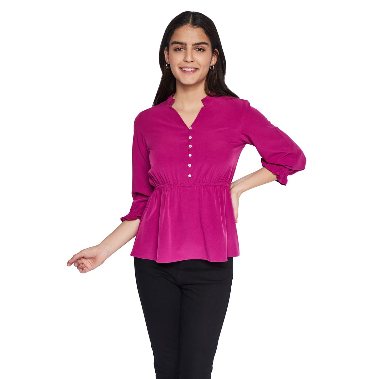 AND Women's Regular Fit Shirt (EE22AB003TPL_Magenta M)