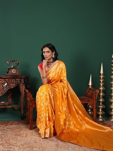 Meena Bazaar Woven Art Silk Saree With Blouse Piece | Mustard