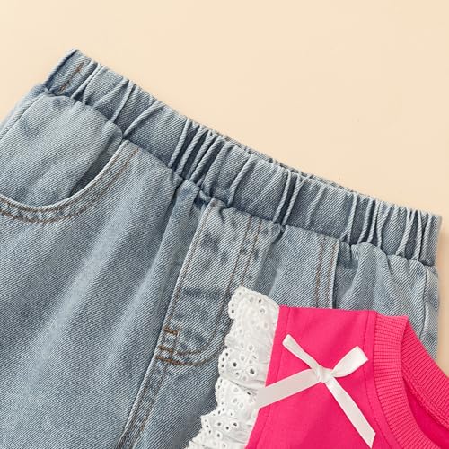 Hoscotch Girls Embellished Pink Sleeveless Jeans Set For Ages (6-7 Years)