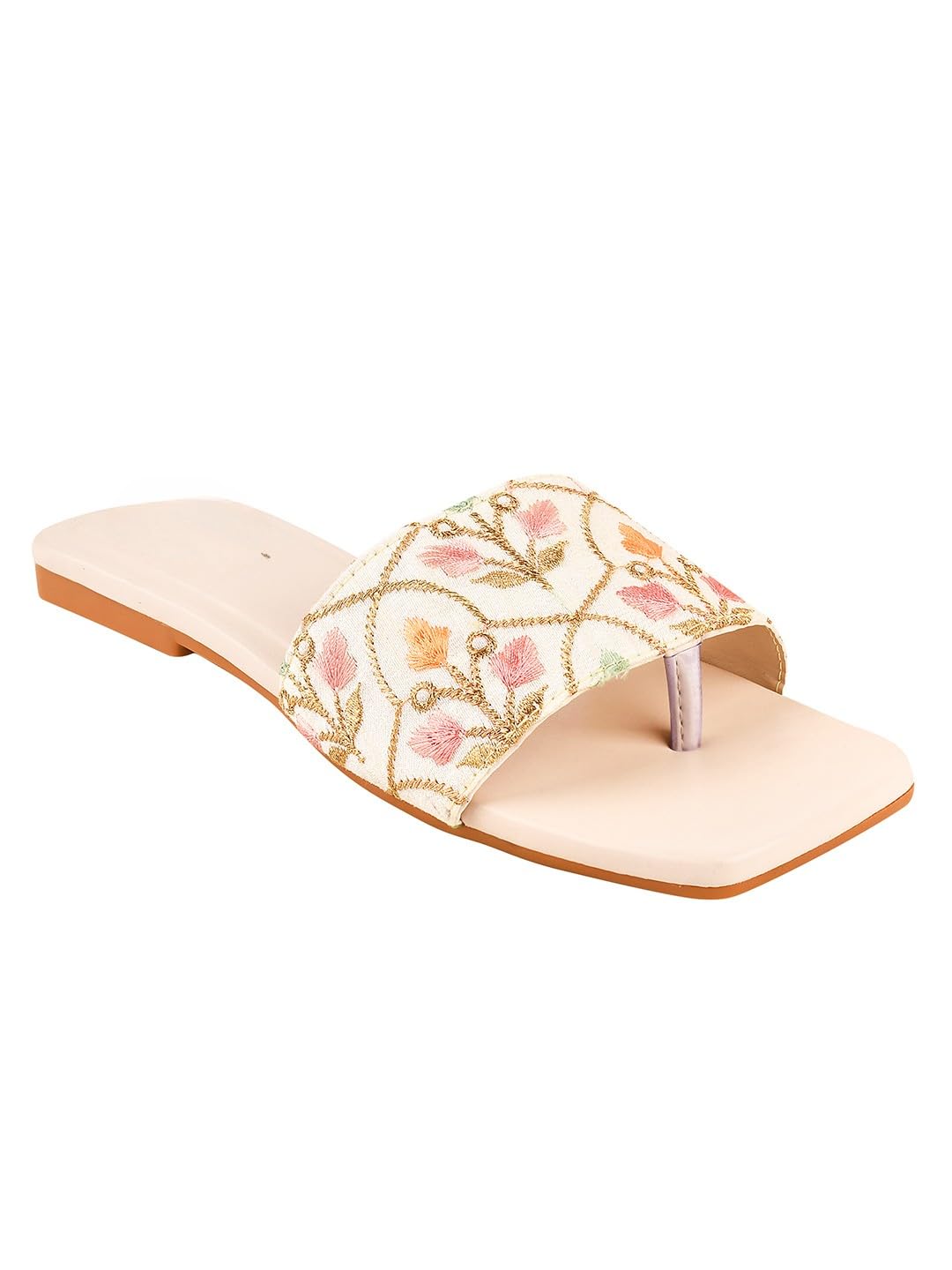 GLEMATOZ Embroidered Ethnic Cream Flats for Women & Girls Casual & Festive Comfortable Casual Stylish Summer & Party Footwear EU36