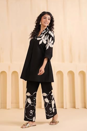 JISORA Women's Printed Cotton Co-ord Set 22CS3582-S Black S
