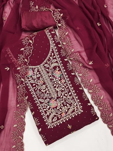 Leeli Peeri Designer Women's Georgette Embroidery Work Unstitched Salwar Suit Dress Material