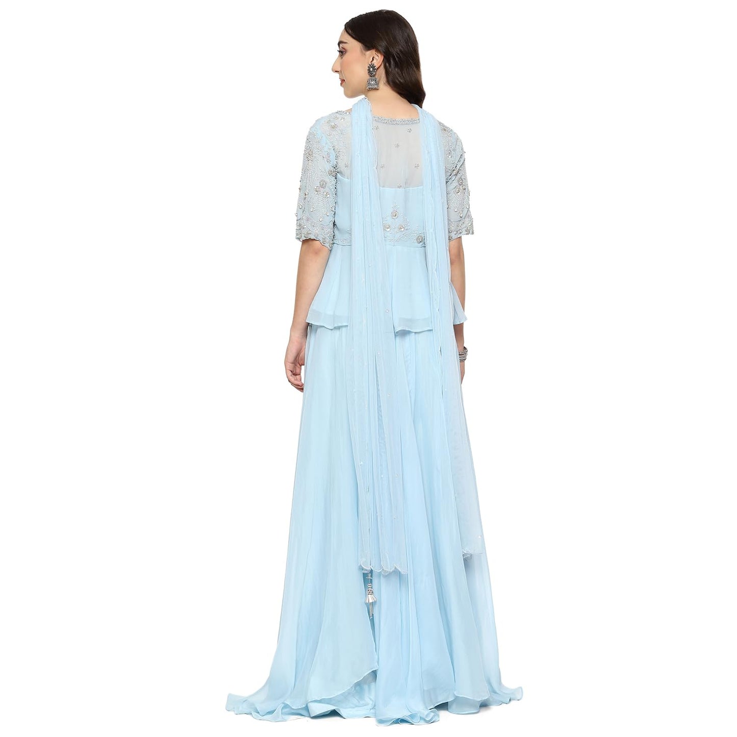 BIBA Women SOLID SHORT_KURTA SALWAR KURTA DUPATTA(SKDOCCASION WEAR9358_POWDER BLUE_36)