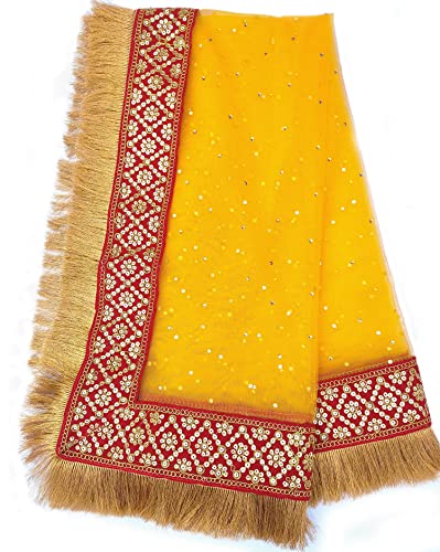 faith visit Women's Embroidered Net Dupatta (yllw-ankh-kiran_Yellow_Free Size)