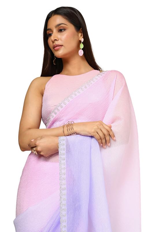 Soch Womens Lavender Tissue Ombre Saree With Stone Work