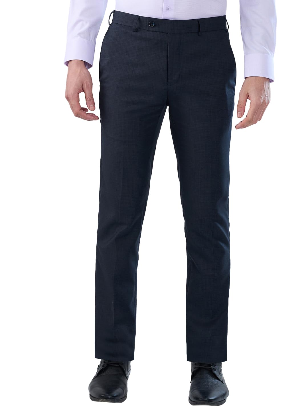 Raymond Men Slim Fit Checks Pattern Polyester Blend Flat Front Formal Trouser Dark Blue