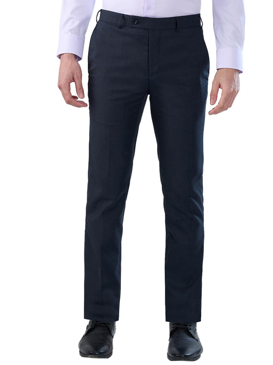 Raymond Men Slim Fit Checks Pattern Polyester Blend Flat Front Formal Trouser Dark Blue