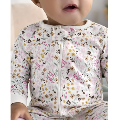 TuddyBuddy 100% Cotton Relaxed-Fit Multi Color Sleepsuit/Onesie/Romper with Zipper Closure (Baby Girl - Pack of 4 - Assorted, 0 Months-3 Months)
