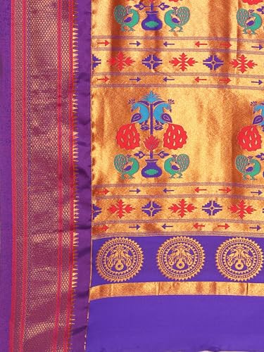 Varkala Silk Sarees Women's Kadiyal Soft Silk Maharani Paithani Saree With Blouse Piece (V262A413-COPR_Rama & Violet)
