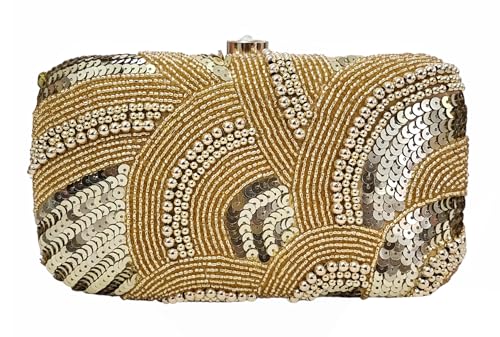 DUCHESS Women's Girl's Pearl Beaded Golden Box Clutch for Wedding