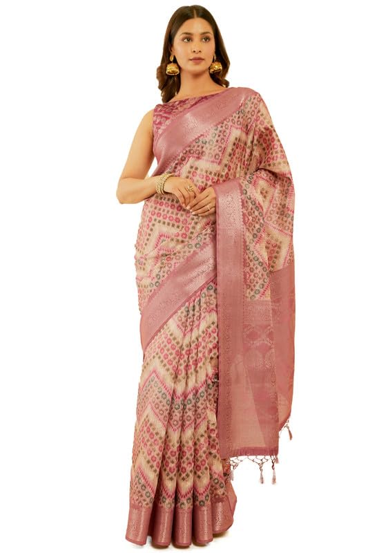 Soch Womens Blush Pink Zari Woven Chanderi Jacquard Saree