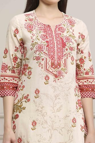 Biba Women Off White Cotton Printed Straight Suit Set_32