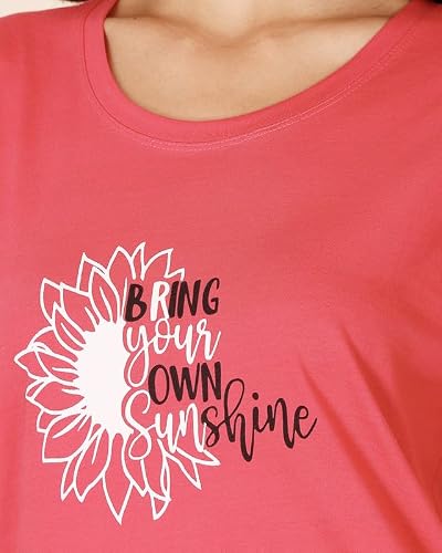 BODYCARE Women's Cotton Printed T-Shirt and Capri Set | Soft & Breathable Nightwear | Short Sleeves | Loungewear Co-Ord Set| BSCS16046_100 Multicolour