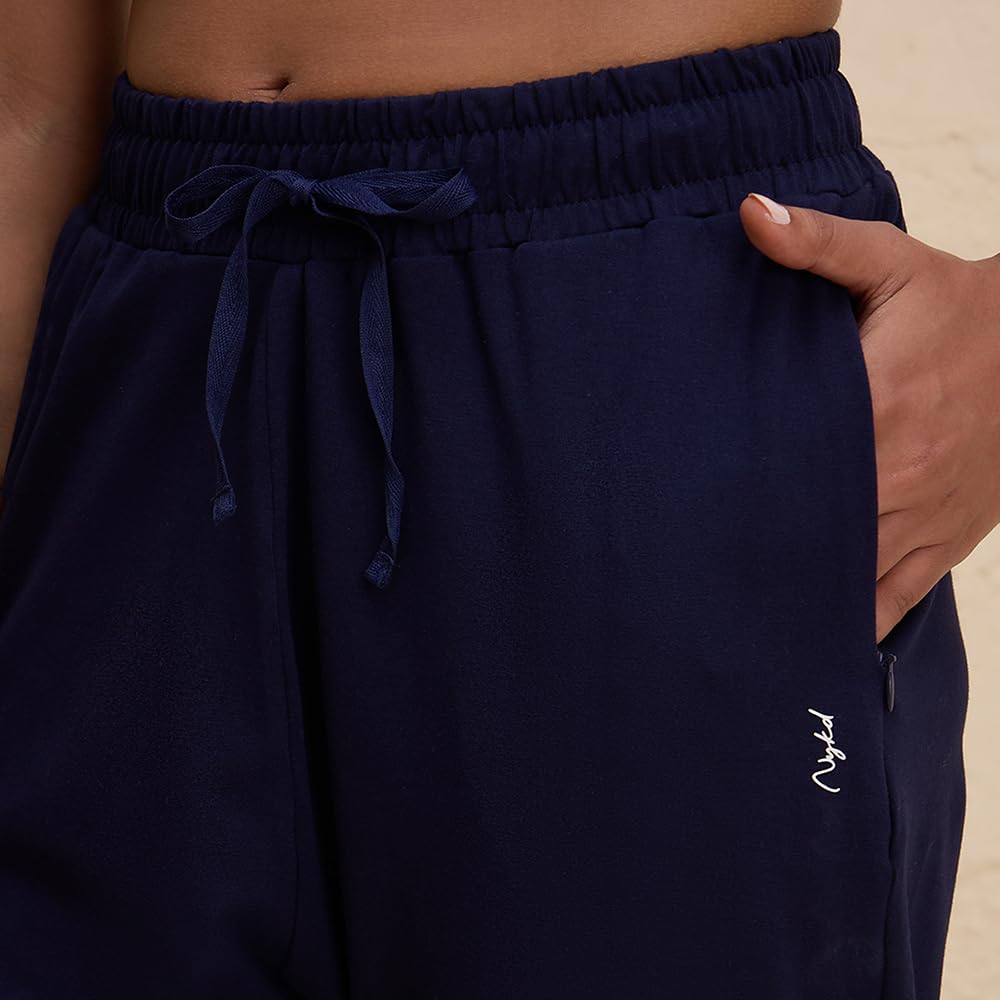 NYKD by Nykaa Womenâ€™s Solid Cotton Leggings & Tights | Everyday Comfort, Relaxed fit, Mid Waist for Yoga and Athleisure Chic- NYAT502 (in, Alpha, M, Regular, Navy)