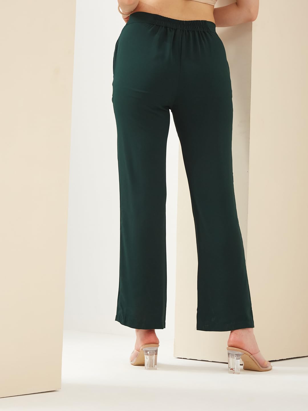 Latin Quarters Women Green Straight Fit Solid High Rise Casual Trouser_S
