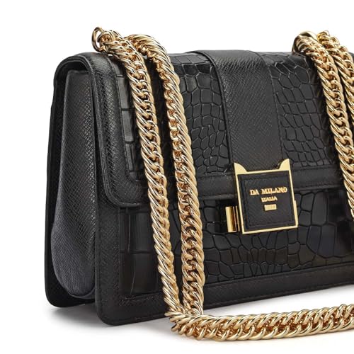 Da Milano Leather Shoulder Bag for Women - Black (01607OL)