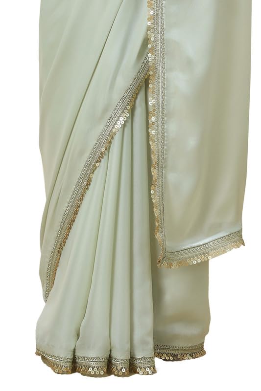 Soch Womens Light Green Organza Saree with Sequin Lace Border