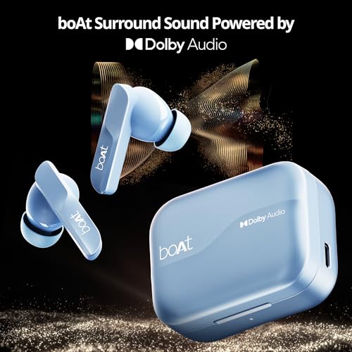 boAt Airdopes 800, Dolby Audio, Adaptive EQ by Mimi, 4Mics AI ENx, App Support, Fast Charge, Low Latency, IPX5, v5.3 Bluetooth TWS in Ear Earbuds Wireless Earphones with mic (Interstellar Blue)