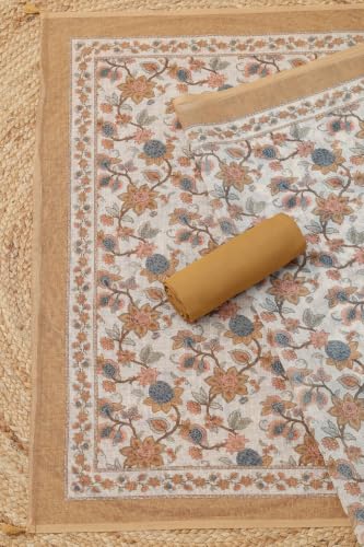 Soch Womens Mustard Linen Shimmer Botanical Dress Material
