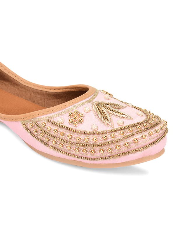 DESI COLOUR Mojari Punjabi Jutti for Women Ethnic Footwear- Dabka Work (Pink, Numeric_7)