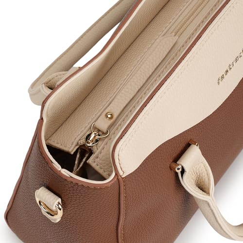Fastrack Tan Gridelle Satchel Handbag for Women | Premium Faux Leather Weave Design | Tan Structured Satchel with Zipper Closure | Dual Compartment with Organizer Pockets