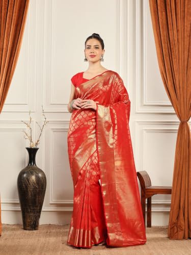Meena Bazaar Art Silk Saree For Women |RED Colour