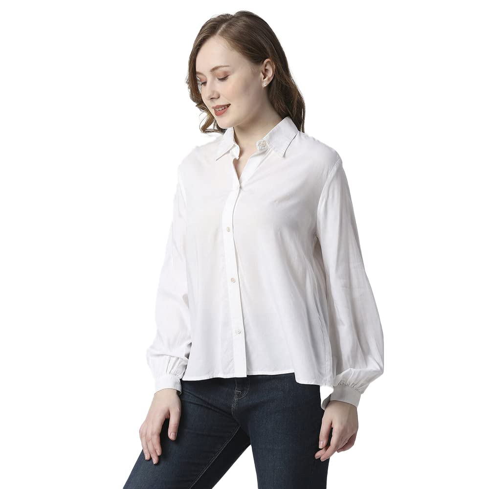 Pepe Jeans Solid Viscose Round Neck Women's Shirt (White, Medium)