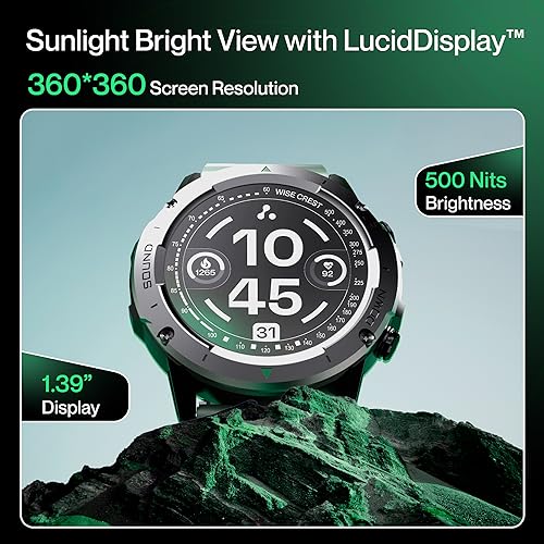 Ambrane 1.39" LucidDisplay Bluetooth Calling Smart Watch, Rugged & Sporty, 500 NITS, Premium Metal case, 100+ Sports Mode with IP68, Sp02 Tracking, 100+ Watch Faces (Crest, Camo Green)