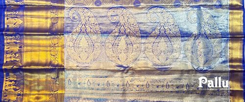 VFCollections Women's Traditional Handloom Kanchipuram Silk Pure Pattu Sarees | Rich Zari Woven Design | Bridal Saree | Unstitched Blouse (VFC644-1), Purple,Gold
