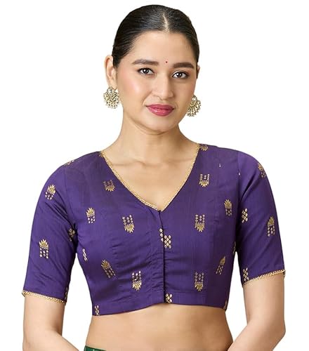 Studio Shringaar Women's Handloom Cotton Silk Readymade Saree Blouse (Purple, 46)