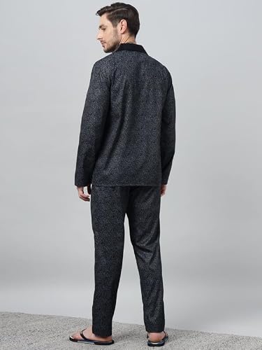 Hancock Men Cotton Printed Night Suit Black Size M