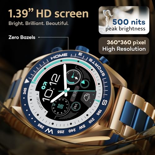 GOBOULT Mirage Smart Watch 1.39''HD Screen, Bluetooth Calling, IP67, Zinc Alloy Frame, 500 Nits Brightness, AI Voice Assistant, SpO2 Monitoring, 120+ Sports Mode (Amber Blue)