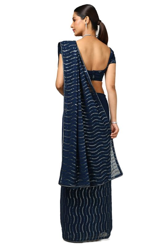 Soch Womens Blue Sequin Embellished Georgette Saree