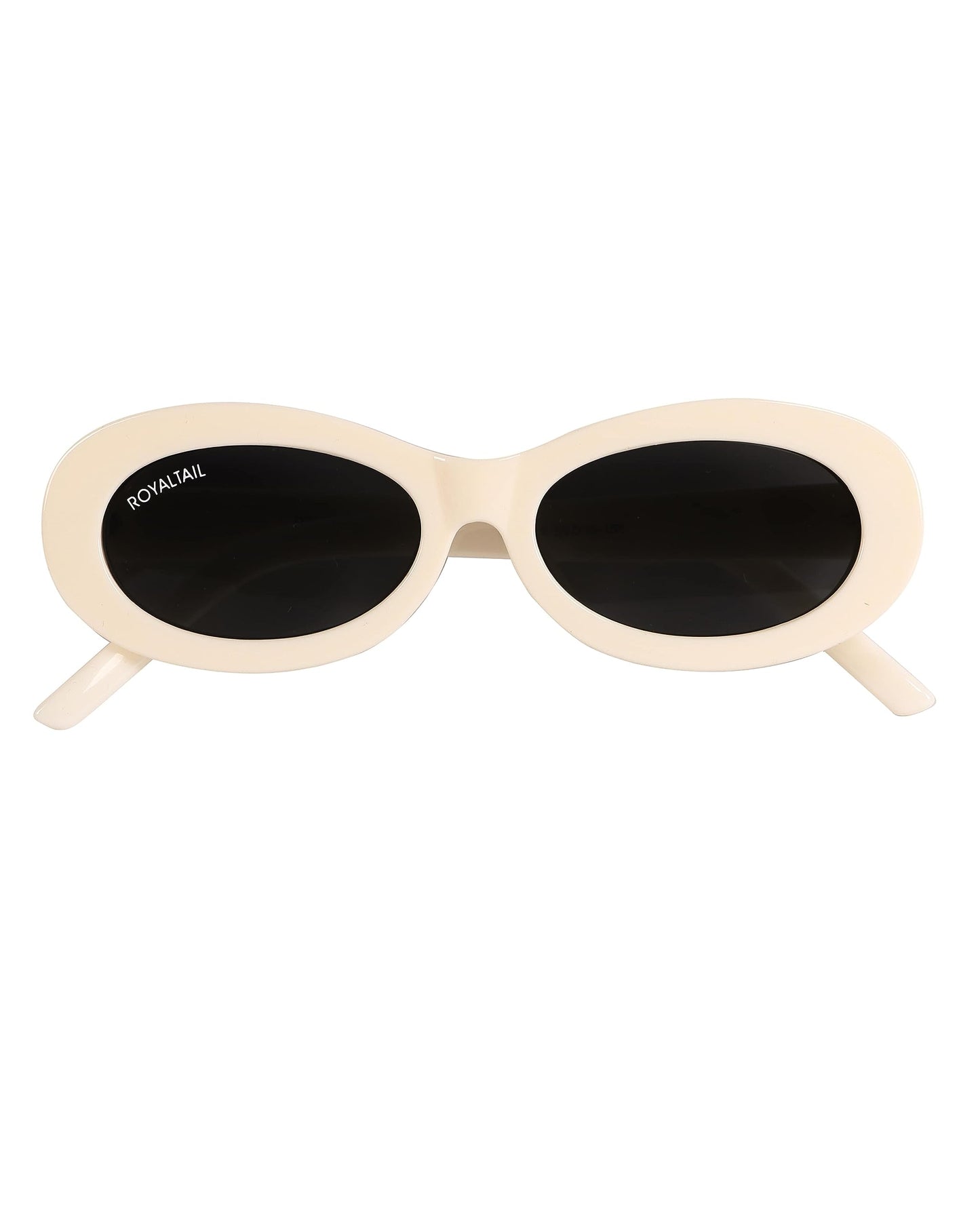 Royaltail Oval Retro Shape Sunglasses Cream Frame & Black Glass Unisex 100% UV Protected | For Men & Women | For Protection, Safety, Party, Styling