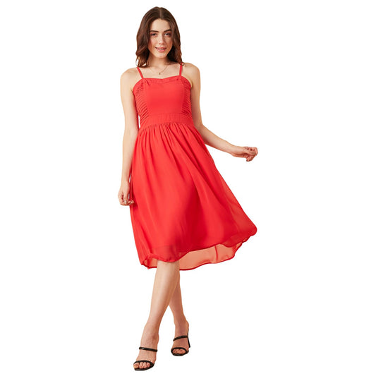 Carlton London Women's Regular Fit Dress (CL8013A_Red L)