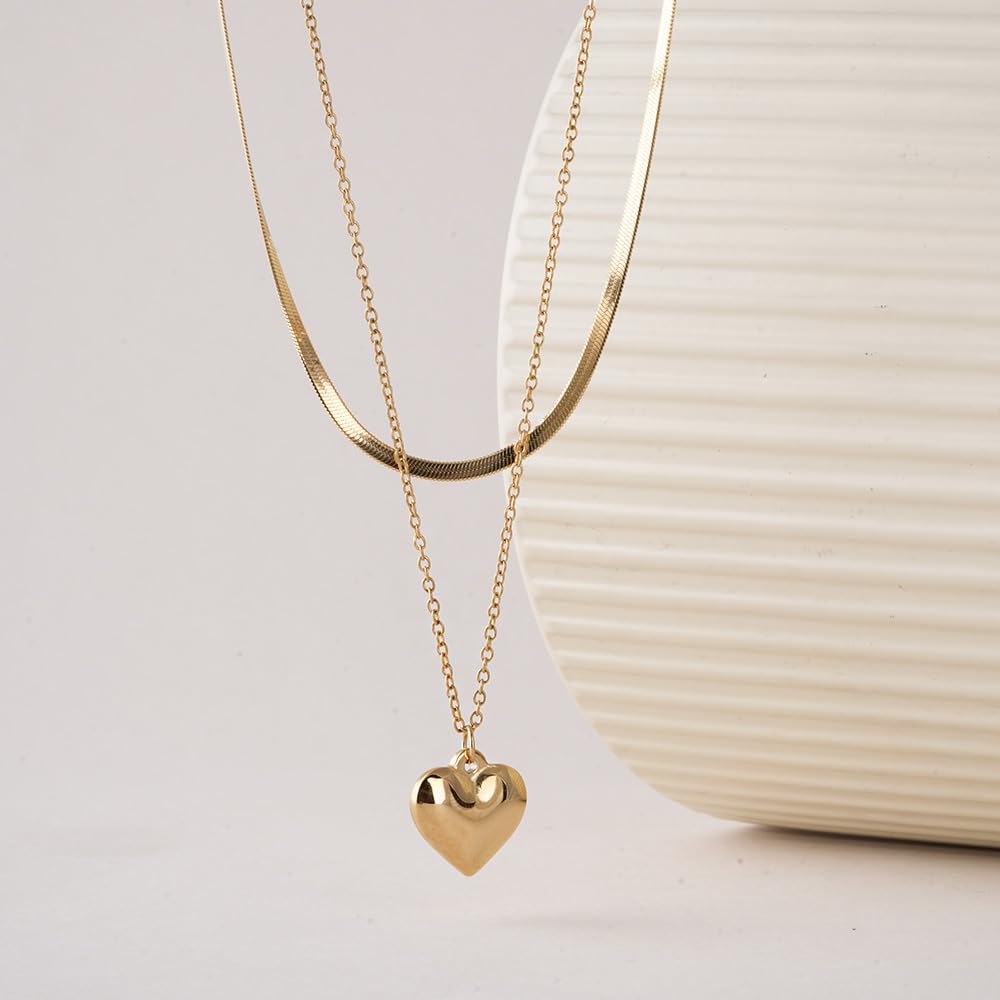 PALMONAS Layered Heart Gold Necklace for Women - Waterproof & Anti-Tarnish Necklace | Gift For Girls & Women