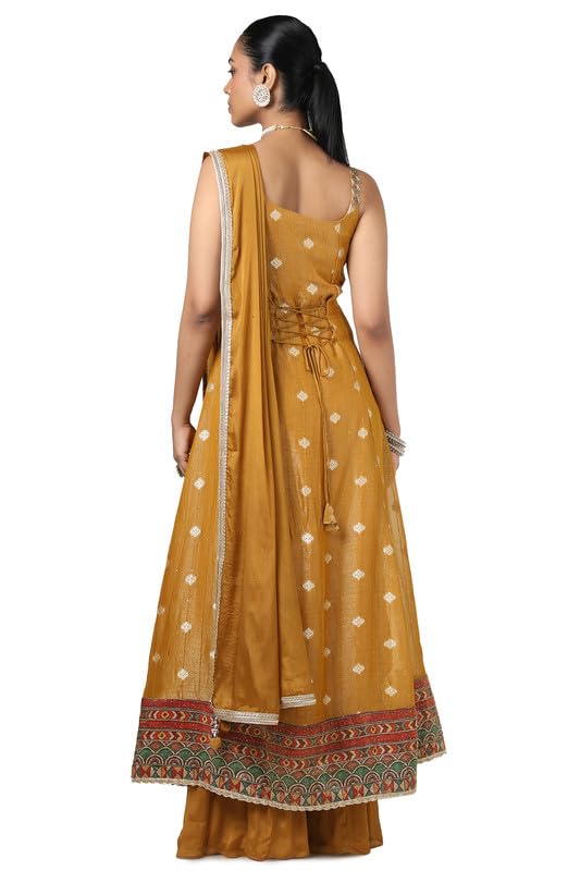 Soch Womens Mustard Brocade Zari Woven Suit Set With Sequins