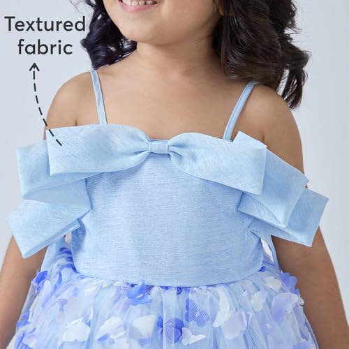 Hopscotch Girls Blue Sleeveless Butterfly Applique Dress for Age (4-5 Years)