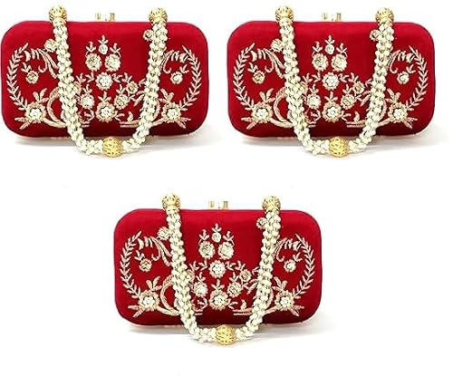 DUCHESS Women's Embroidered Maroon Box Clutch (Pack of 3)